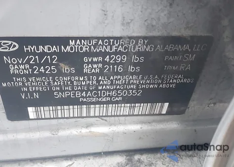 2013 Hyundai Sonata Gls из США, поврежденный, VIN 5NPEB4AC1DH650352